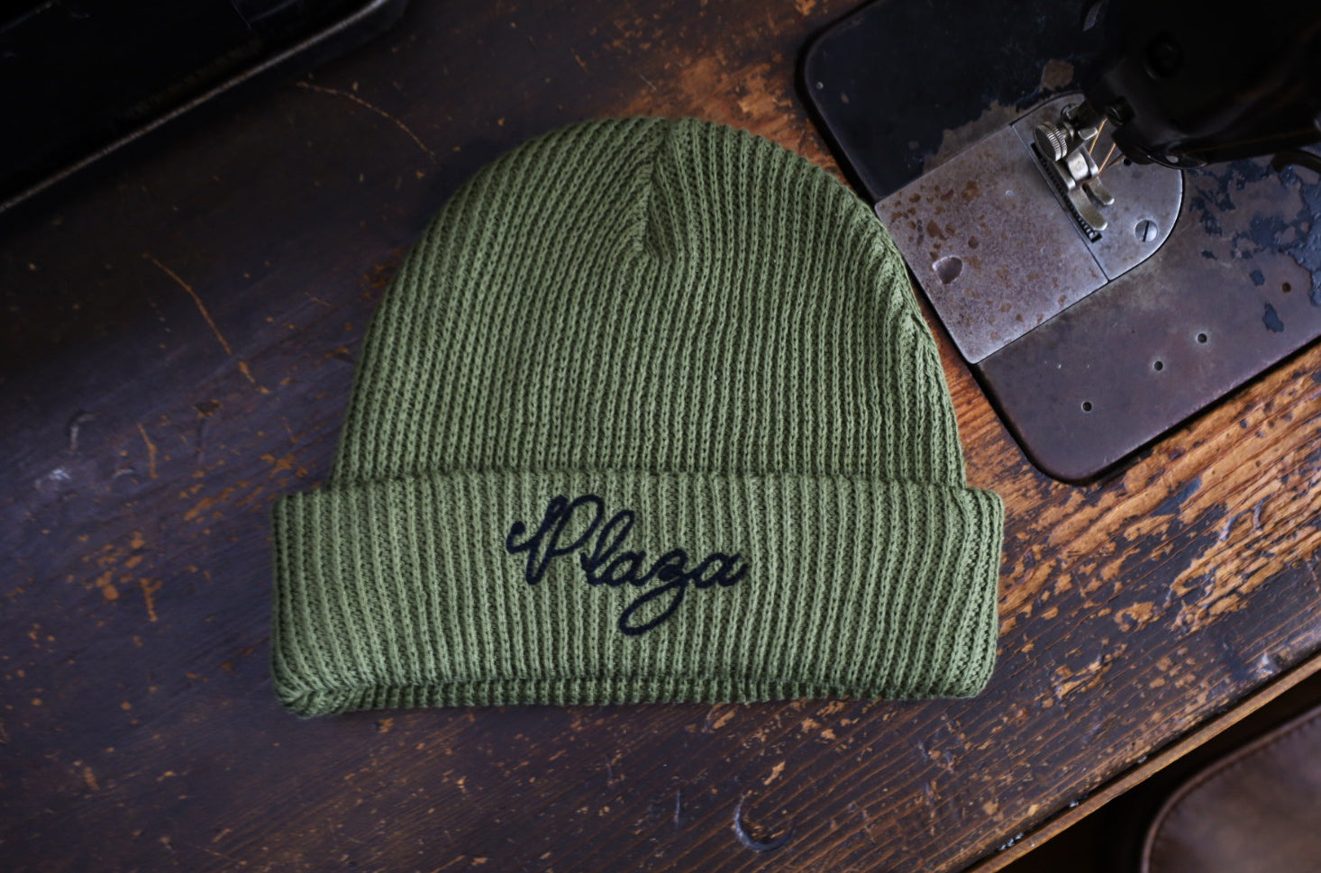 Heavy Knit Chainstitch Beanie - Olive