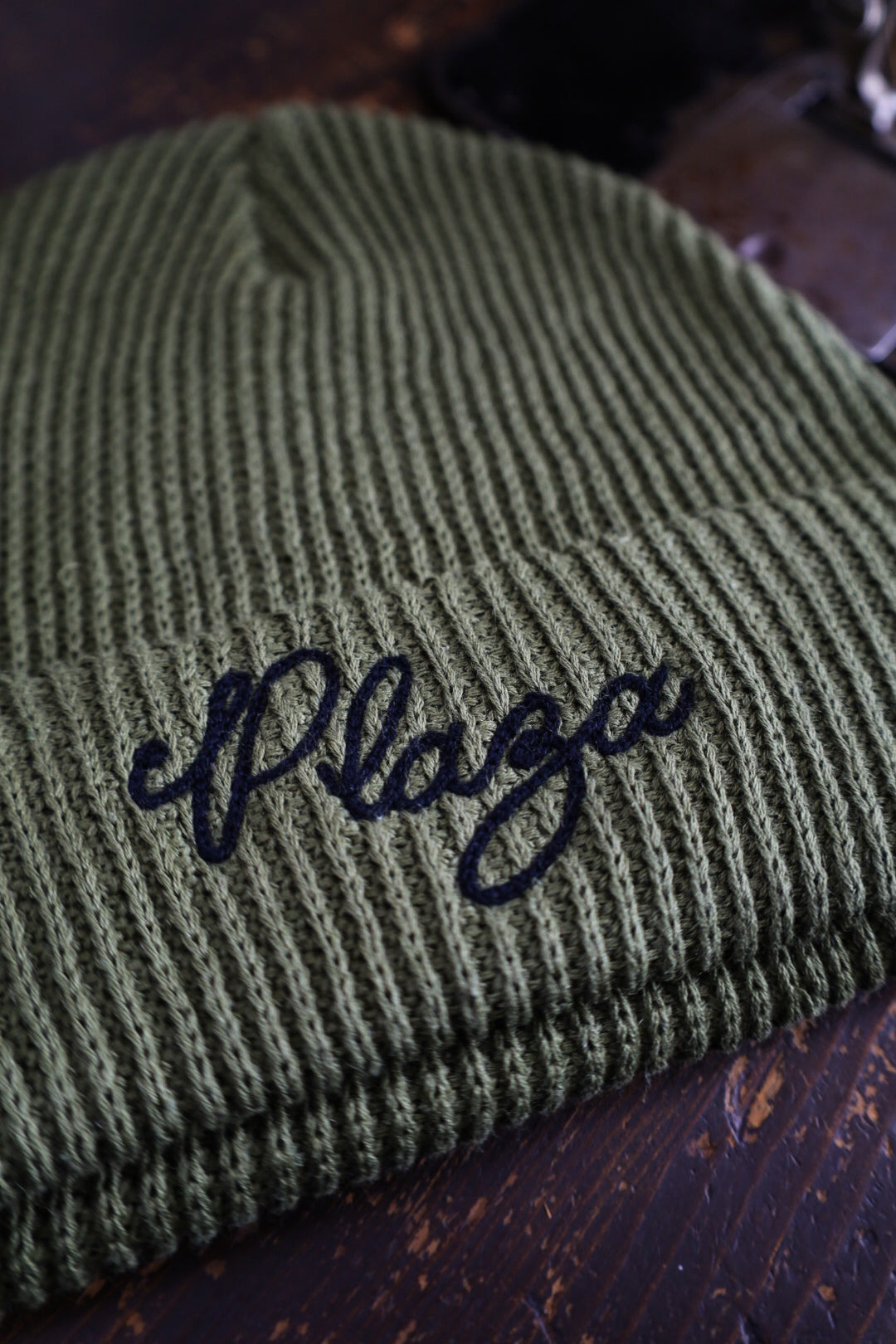 Heavy Knit Chainstitch Beanie - Olive