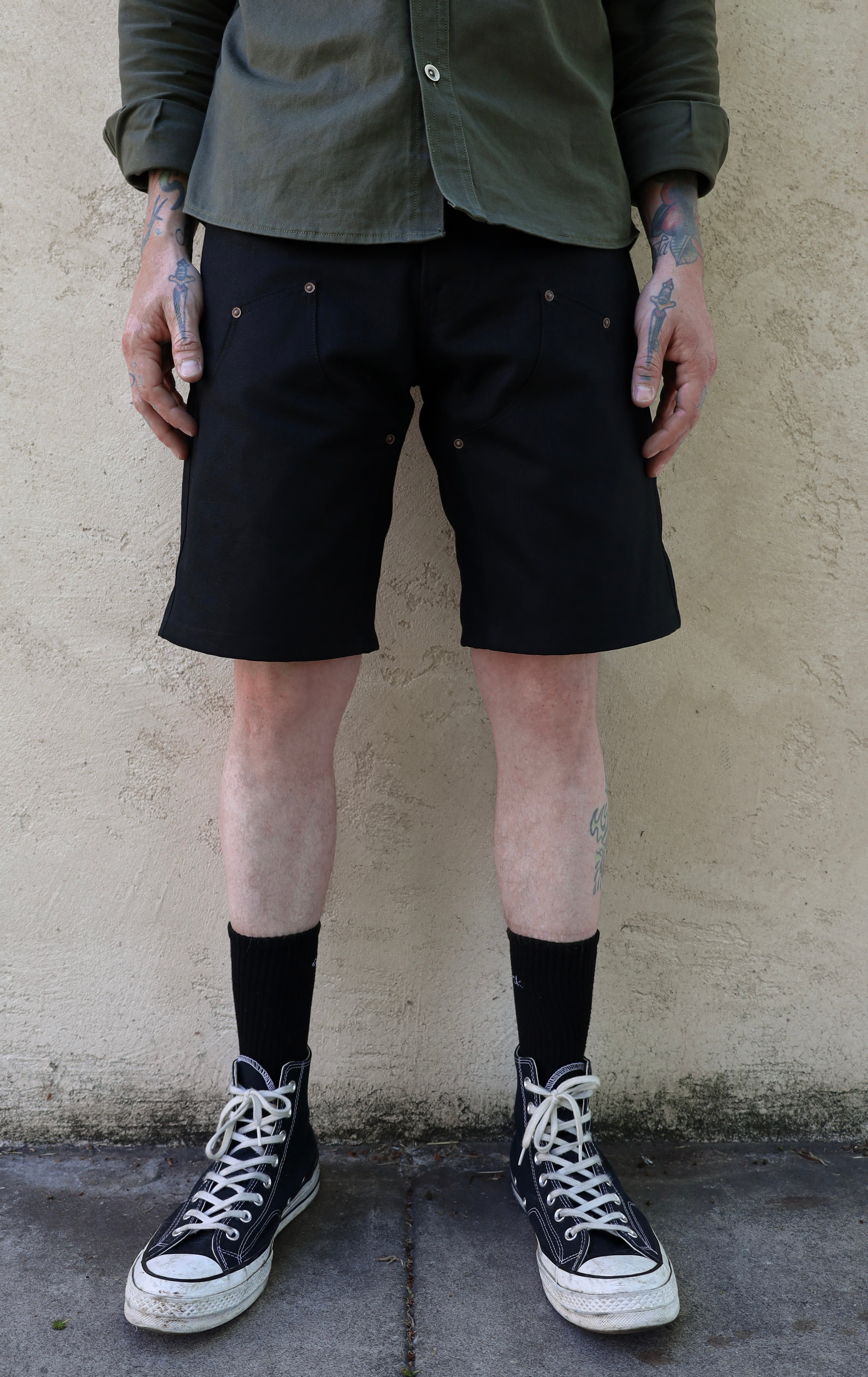 13oz Black Cotton Duck Double Knee Shorts