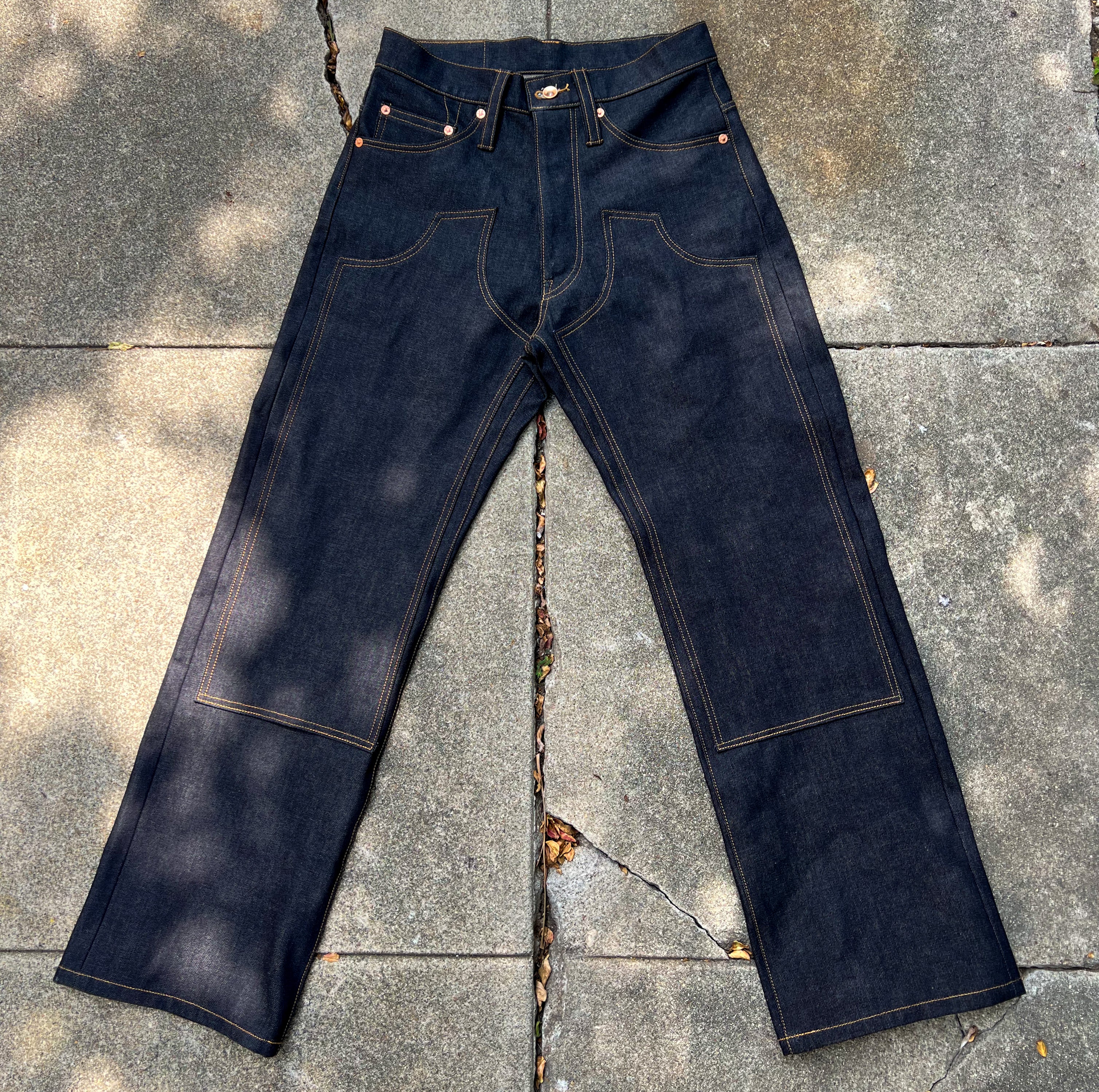 14oz Dark Indigo Double Knee Jeans - Relaxed Straight