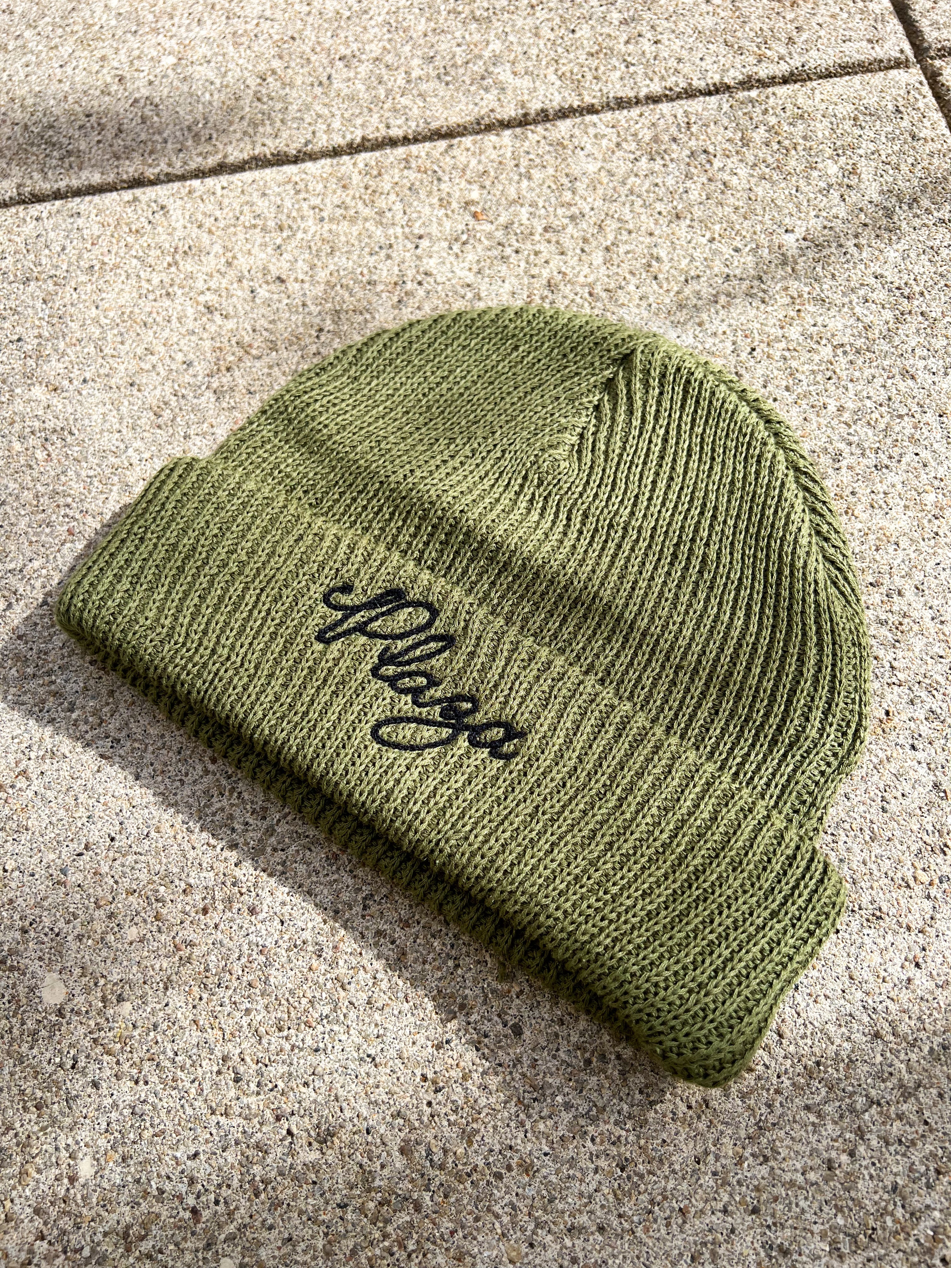 Knit Chainstitch Beanie - Olive