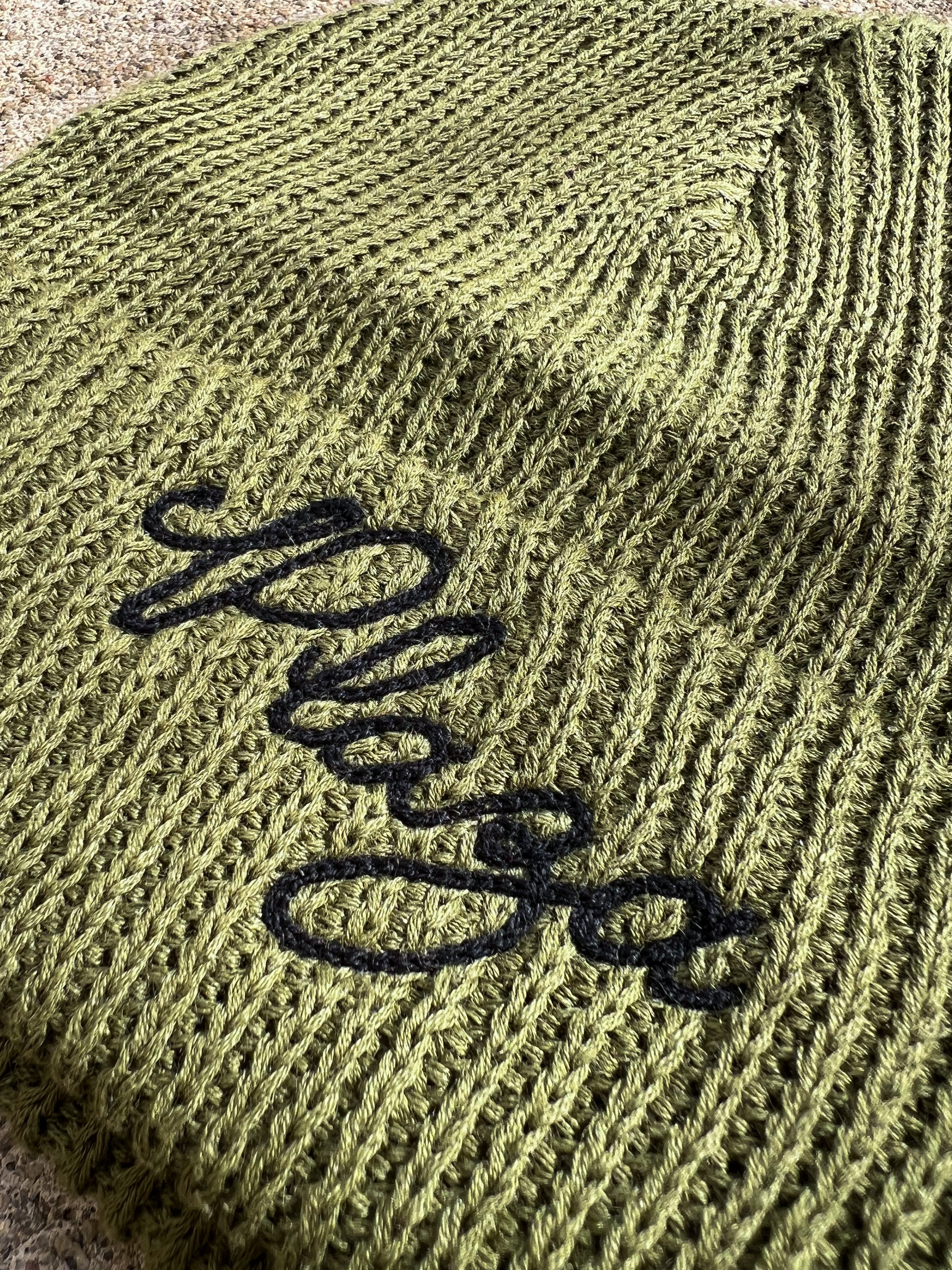 Knit Chainstitch Beanie - Olive