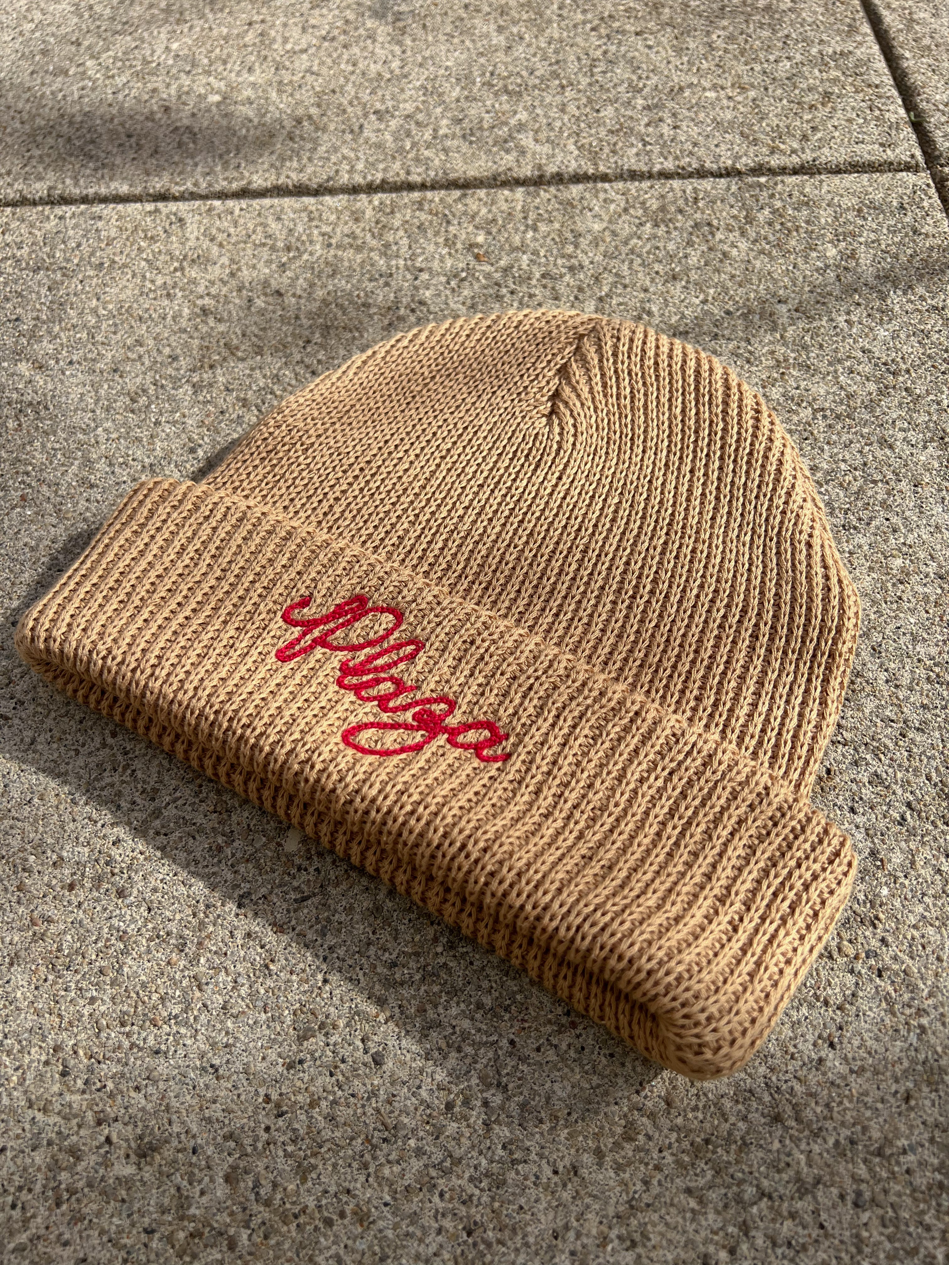 Knit Chainstitch Beanie - Camel