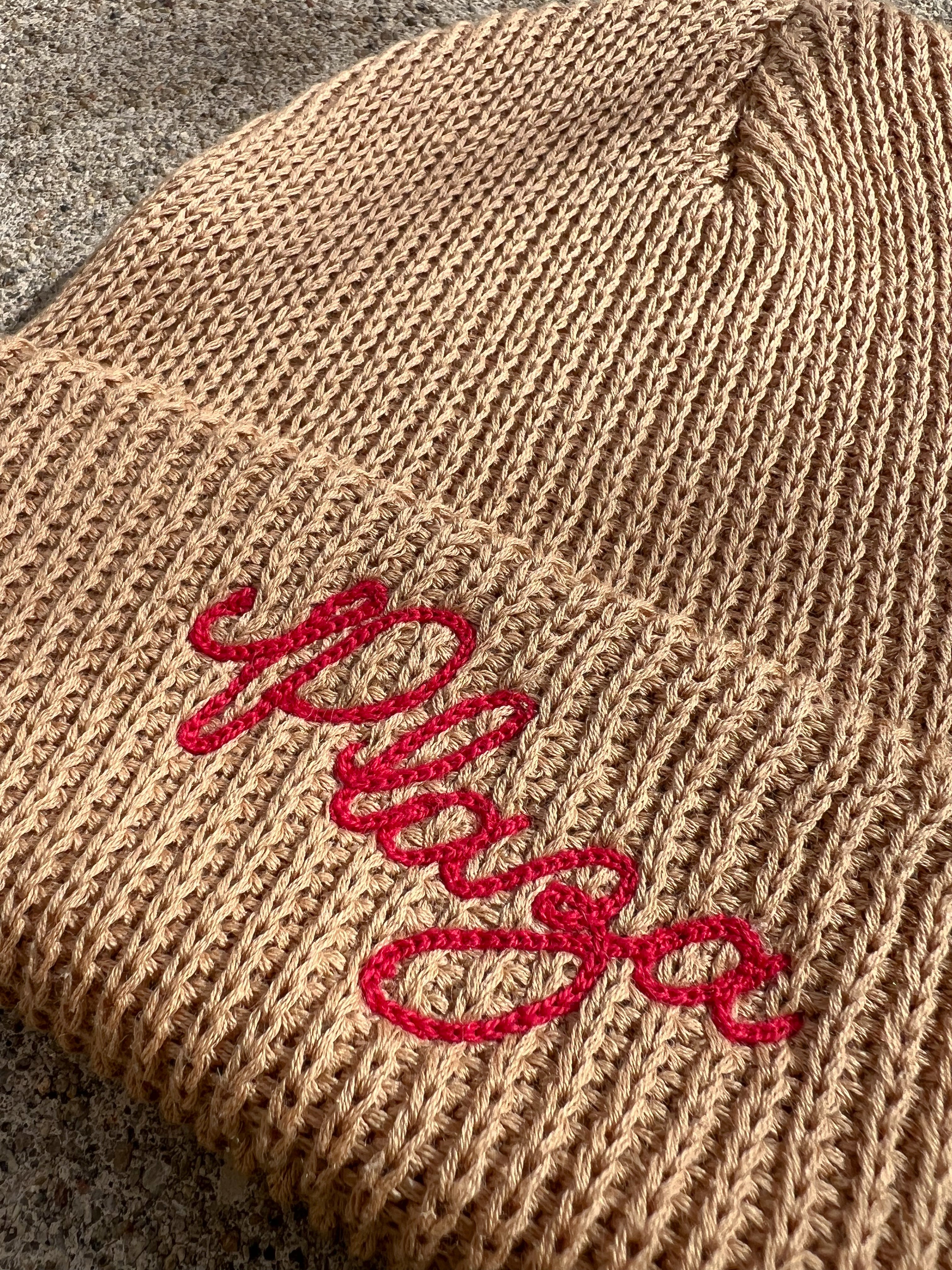 Knit Chainstitch Beanie - Camel