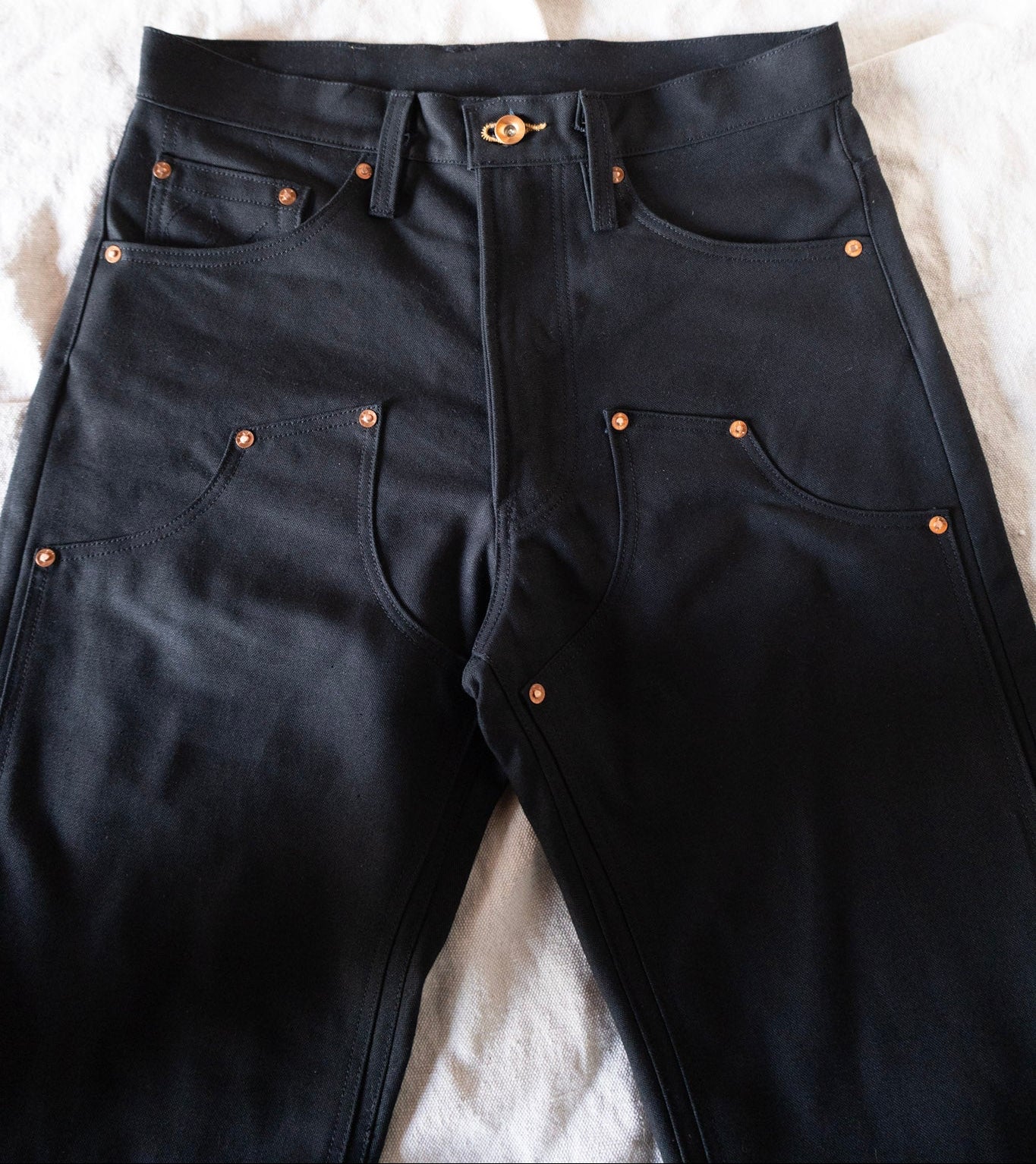 13oz Black Cotton Duck Canvas Double Knee - Wide Straight Fit