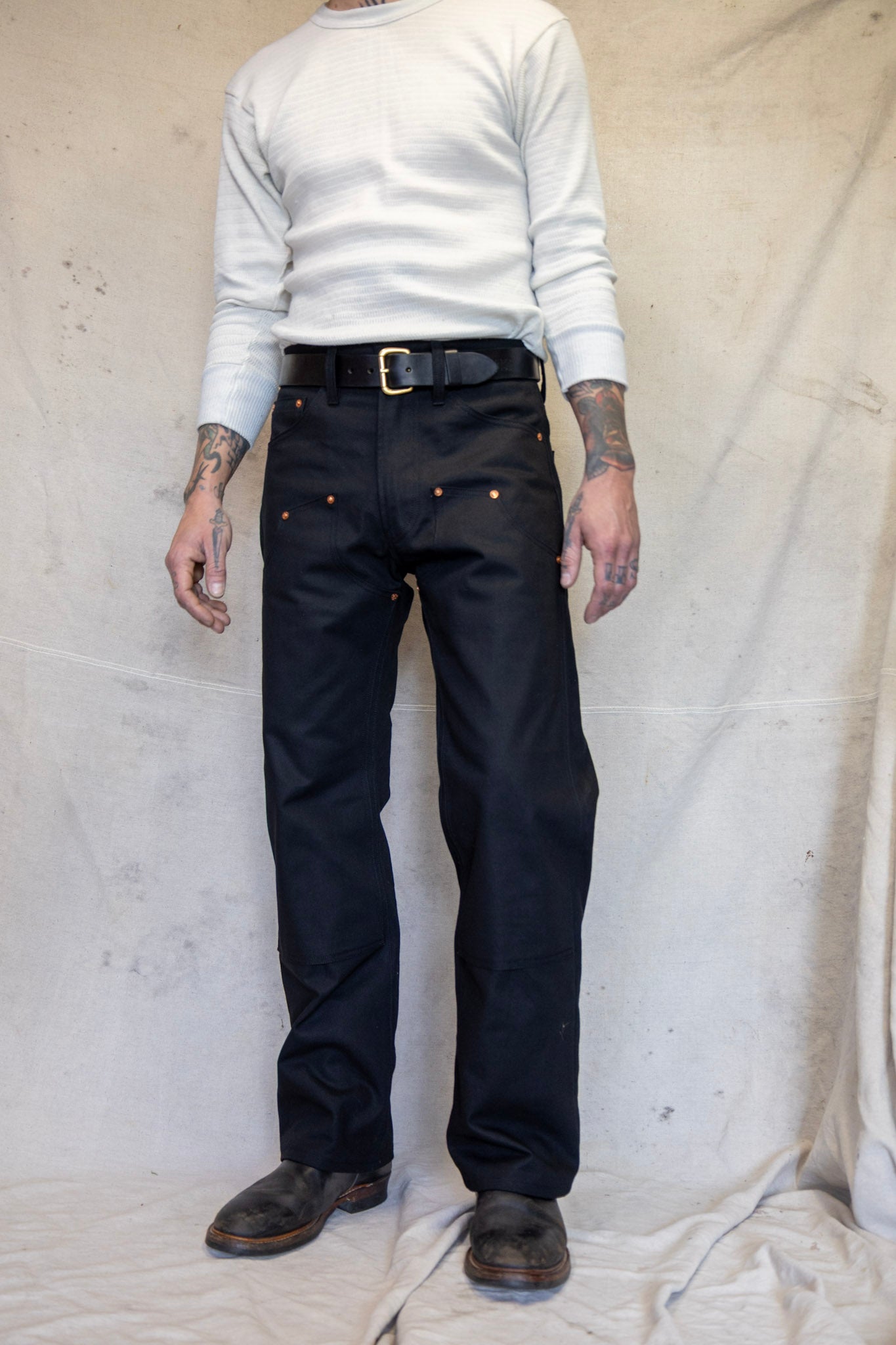 13oz Black Duck Canvas Double Knee - Wide Straight